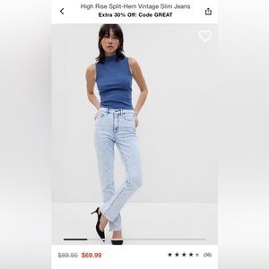 High-rise split-hem vintage jeans 28t / 28 tall. Cactus green color. Comparable